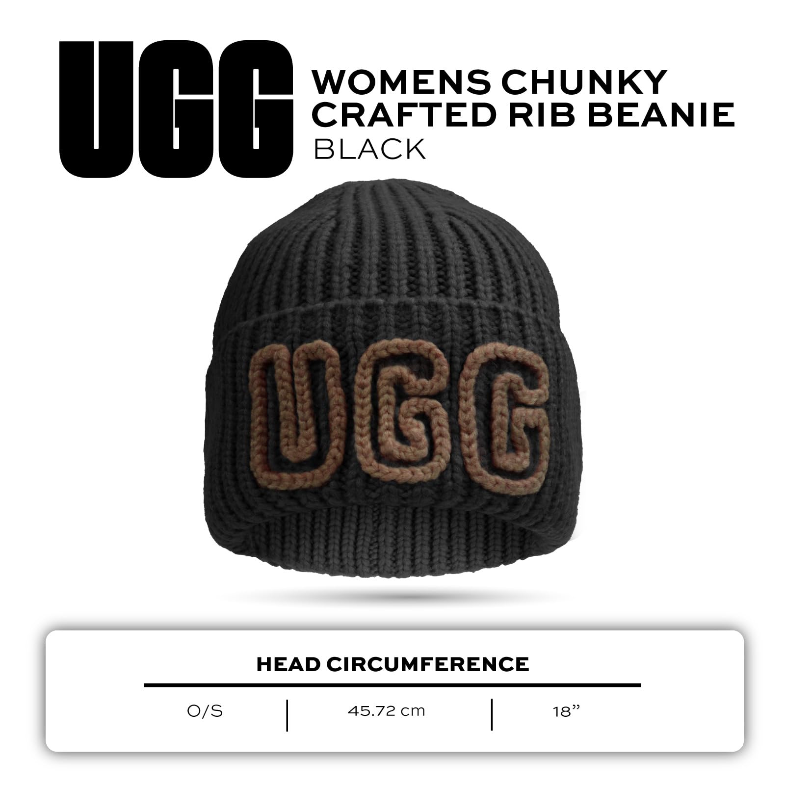 Amazon.com: UGG, Womens, Chunky Crafted Rib Beanie, Black, One